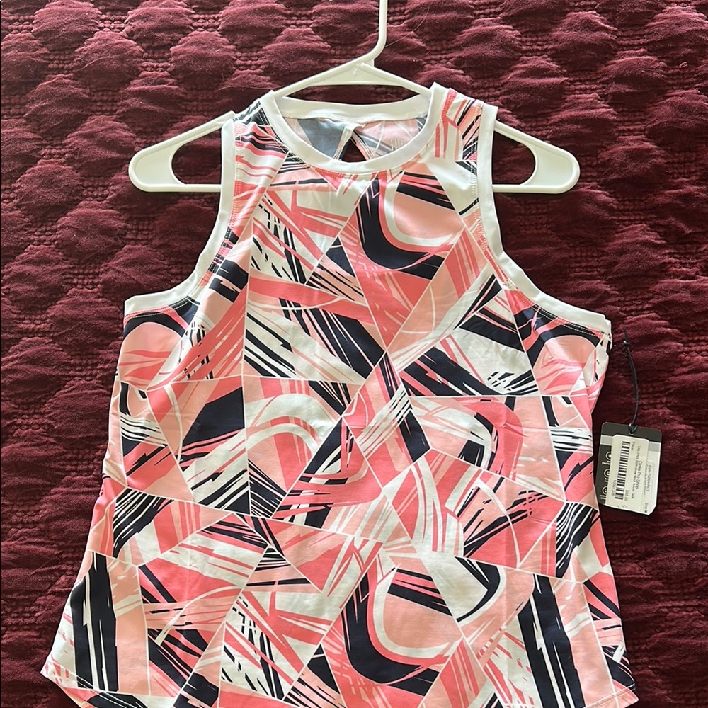 Abstract Print Sleeveless Tank Top - Coral Pink
